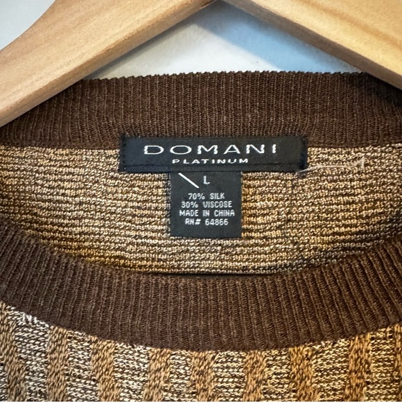 Domani Platinum Men’s Tan Fair Isle Pattern Silk Blend Sweaters- Set Of 2- Sz L - Picture 5 of 12
